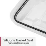 Silicone gasket seal detail of Two Pack Heavy Duty Plastic Storage Bins Thirteen Point Five Gallon Gasket Totes With Airtight Silicone Seals Rock Solid For Garage Basement Or Attic Hella Waterproof And Drop Dead Tough Black.