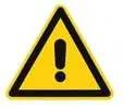 Yellow caution triangle with exclamation mark representing a warning sign.