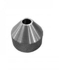 Metal clamp nut with conical knurled exterior and central bore.