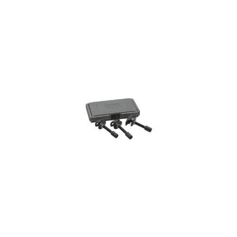 Rear Axle Bearing Puller Set Three Piece For Semi Floating Bearings On Most Domestic Cars Includes One By One Seven Eighths Inch Puller And One And Fifteen Sixteenths By Two And Three Eighths Inches Puller Sturdy Steel Construction For Longevity And displayed with blow-molded case