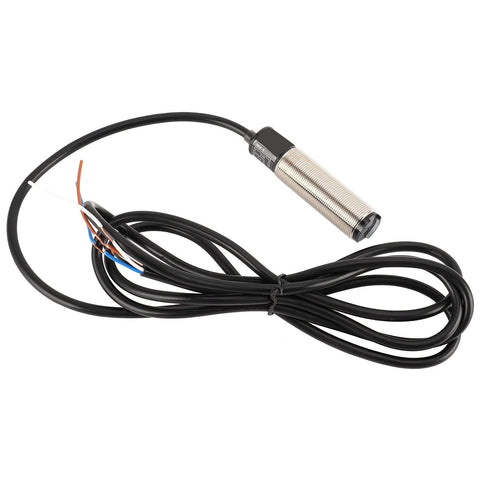 12-24VDC Cylindrical Photoelectric Switch With Diffuse Reflection Sensor, shown with 2m cable, ideal for automation, gears, and conveyors