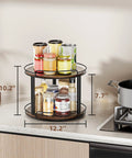 12.2 Inch Wood Lazy Susan Turntable Organizer With Two Tiers For Cabinet Kitchen Countertop Pantry And Bathroom Storage Space Saving Spice Rack For Tabletop And Shelves with jars