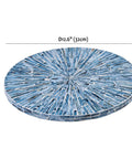 12.6 inch mother of pearl lazy susan turntable with blue starburst design, decorative rotating tray on a white background.