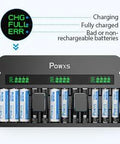 12 Bay Independent Fast Charging Battery Charger For AA AAA 9V NiMH NiCd LCD with status indicator lights