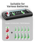 12 Bay LCD Battery Charger For AA Or AAA And 9V With 10 AA Or AAA And 2 9V Slots charging various batteries