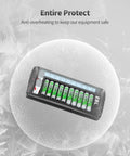 Top view of 12 Bay LCD Battery Charger For AA Or AAA And 9V With 10 AA Or AAA And 2 9V Slots, displaying protective features.