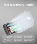 12 Bay LCD Battery Charger For AA Or AAA And 9V With 10 AA Or AAA And 2 9V Slots showing advanced battery protection features.