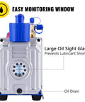 12 CFM 1 HP Double Stage HVAC Vacuum Pump For Auto Repair 110V By VEVOR with easy monitoring window and large oil sight glass