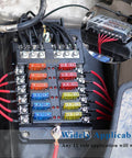 Marine Fuse Block Panel With LED Warning Indicator And Damp Proof Cover, 12 Circuits With Negative Bus And Screw Terminals