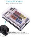 Marine Fuse Block Panel With LED Warning Indicator And Damp Proof Cover, 12 Circuits With Negative Bus And Screw Terminals, DC 12-24V, Fuses Included For Car Boat RV Truck, Plug-And-Play Short-Circuit Diagnosis with clear cover and push latch.