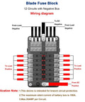 Marine Fuse Block Panel With LED Warning Indicator And Damp Proof Cover, 12 Circuits With Negative Bus And Screw Terminals, wiring diagram