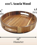 12 inch acacia wood lazy susan wooden turntable organizer with handles, natural wood design for serving and display.