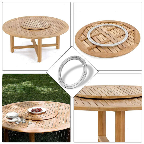 12 Inch Aluminum Lazy Susan Turntable Bearing Heavy Duty Round Rotating Swivel Base shown on a wooden dining table setup