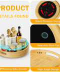 12 inch bamboo lazy susan organizer with handles, non skid rotating spice rack designed for kitchen cabinets and countertops showing design features.
