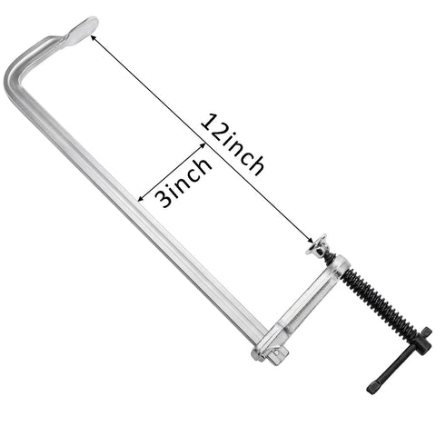 4 Pack 12 Inch Bar Clamps For Welding And Woodworking, Drop Forged Steel F Clamps With 450 Lb Load Capacity, side view showing dimensions
