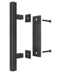 Heavy Duty 12" Pull and Flush Barn Door Handle Set, Large Rustic Two-Side Design, Square Black Steel with screws, side view