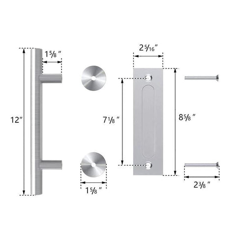 Heavy Duty 12 Inch Pull And Flush Barn Door Handle Set Two Pack With Large Rustic Two Side Design dimensions diagram