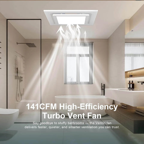 Installed Ultra Quiet 12 Inch Bathroom Exhaust Fan With LED Light 141 CFM Three Color Temperatures 3000K 4000K 6600K Square Vent