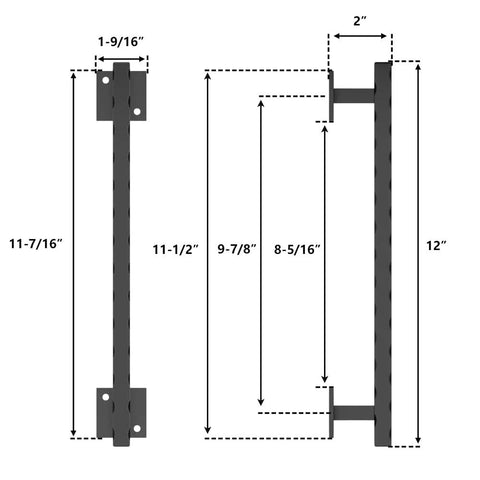 12 Inch Sliding Barn Door Handle Pull In Black Finish With Dimensions For Doors, Gates, Garages, Barns, Sheds, Closets And Sliding Doors