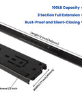 12-Inch heavy duty side mount full extension ball bearing drawer slides in black, with 100 lb capacity and rust-proof design.