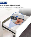 Close-up of 12-Inch Full Extension Ball Bearing Drawer Slides in a white cabinet, illustrating heavy-duty side mount functionality.
