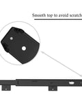 Close-up of FRMSAET Sliding Keyboard Drawer Tray Hardware 12 inches, Black metal slide with smooth top to avoid scratches.