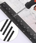 Close-up of 2-Pack 12-Inch Black Stainless Steel Heavy Duty Continuous And Piano Hinges, 2-Inch Open Width, with pre-drilled holes being installed.