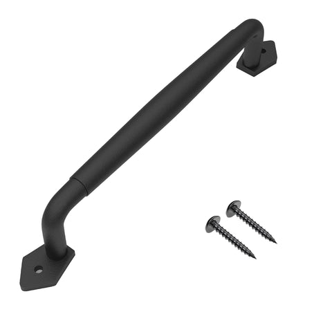 12 Inch Round Rustic Barn Door Handle Black Steel Pull for Sliding Doors and Indoor Outdoor Use Easy Install with screws