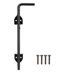 Beefed Up 12 Inch Cane Bolt Drop Rod Gate Hardware Heavy Duty Black Solid Steel Ground Latch with brackets and screws
