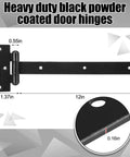 12-Inch Black Powder Coated T-Strap Gate Hinges Built Tough For Heavy Duty Doors Sheds And Barn Gates With 24 Mounting Screws