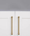 Two Pack 12 Inch Center To Center Brushed Brass Cabinet Pulls Set Solid Heavy Duty Drawer Handles on white cabinets in kitchen