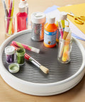 12 Inch Non Skid Pantry Cabinet Lazy Susan Turntable With Smooth Glide Bearings Raised Rim And Nonskid Liner Charcoal holding art supplies