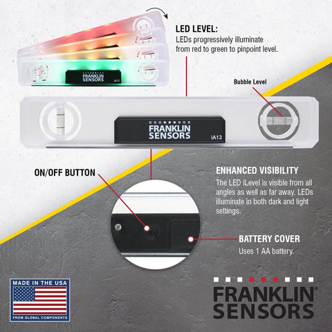 Sensors Light Level, Turns Green When Level, Digital/Electronic 12-inch Magnetic Torpedo Leveler with 2 Bubble Vials, Made in the USA.