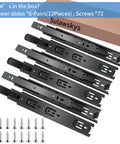 12 inch Drawer Slides 6 Pairs (12pcs) Full Extension Ball Bearing Drawer Rails Side Mount 3 fold Metal Dresser Runners Black