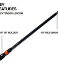 12 Inch Dual Lock Extension Bit Holder For Impact Drivers And Drills With One Quarter Inch Hex Shank Quick Release Lock