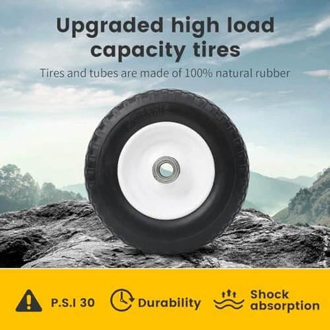 12 Inch Flat Free Solid Polyurethane Tire and Wheel, Black All Purpose Replacement with 1 Inch Bore, mountainous backdrop