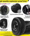 12 Inch Flat Free Solid Rubber Tire and Wheel Assembly with 2.1 Inch Offset Hub featuring diamond pattern and durable PU.