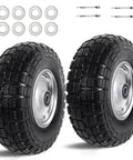 12 Inch Flat Free Solid Tire and Wheel Assemblies, 410/350-6 Polyurethane Replacement Tires, silver, for hand trucks and garden carts