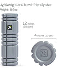 12 Inch Foam Massage Roller With Softer Compression, featuring 12-inch length and 4-inch diameter for deep tissue recovery and pain relief.