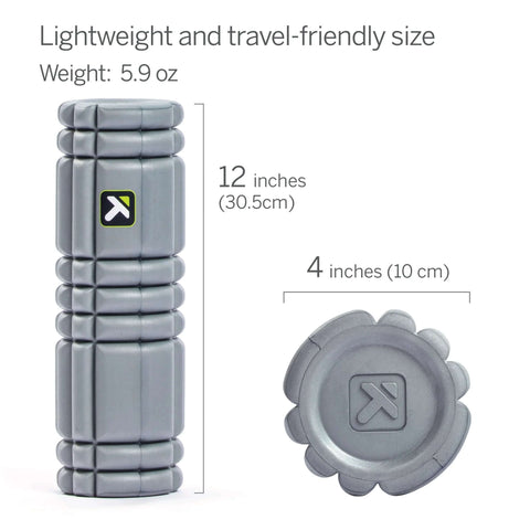 12 Inch Foam Massage Roller With Softer Compression, featuring 12-inch length and 4-inch diameter for deep tissue recovery and pain relief.