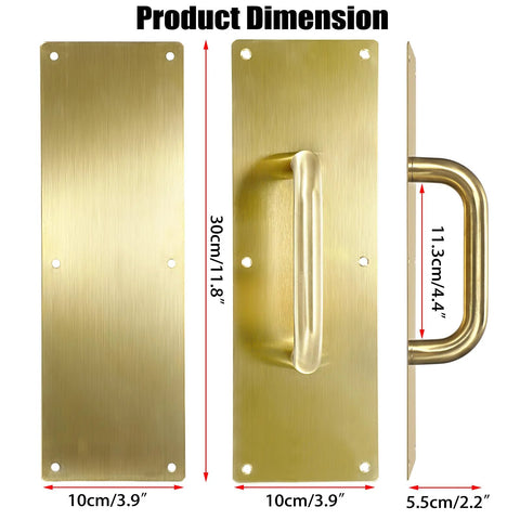 12 Inch Stainless Steel Door Handle Pull And Push Plate Set Heavy Duty Gold Brushed Finish dimensions front side view