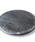 Close-up of the 12 inch gray marble lazy susan turntable with aluminum bearing, smooth silent rotating stone tray.