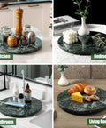 12 inch marble lazy susan turntable made from natural green marble, rotating serving tray for kitchen, bathroom, bedroom, and living room.