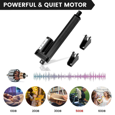 12 Inch 12" High Speed 14mm/s Linear Actuator Motor 1000N DC12V with Mounting Brackets and noise level chart
