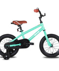 Side view of a mint green 12 inch kids bike with training wheels, showcasing 12 Inch Kids Bike Front Wheel Replacement with Air Rubber Tire.