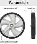 12 Inch Rear Lawn Mower Wheels Replacement for Arnold 490-324-0002, side and front view showing size and hub details