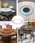 Collage of 2 Pack 12 Inch Lazy Susan Bearing Set Heavy Duty Aluminum Alloy Turntable used on various dining tables and workbenches