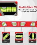 12 Inch Torpedo Level, Magnetic Small Leveler Tool, Plumbing Level with Pitch Vial, feature-focused with multiple bubble vials