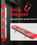 12 Inch Torpedo Level, Magnetic Small Leveler Tool attached vertically to metal surface, red and aluminum body, showing bubble vials