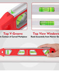 12 Inch Torpedo Level, Magnetic Small Leveler Tool with top V-groove, aluminum reinforced, 4 bubbles for conduit bending.